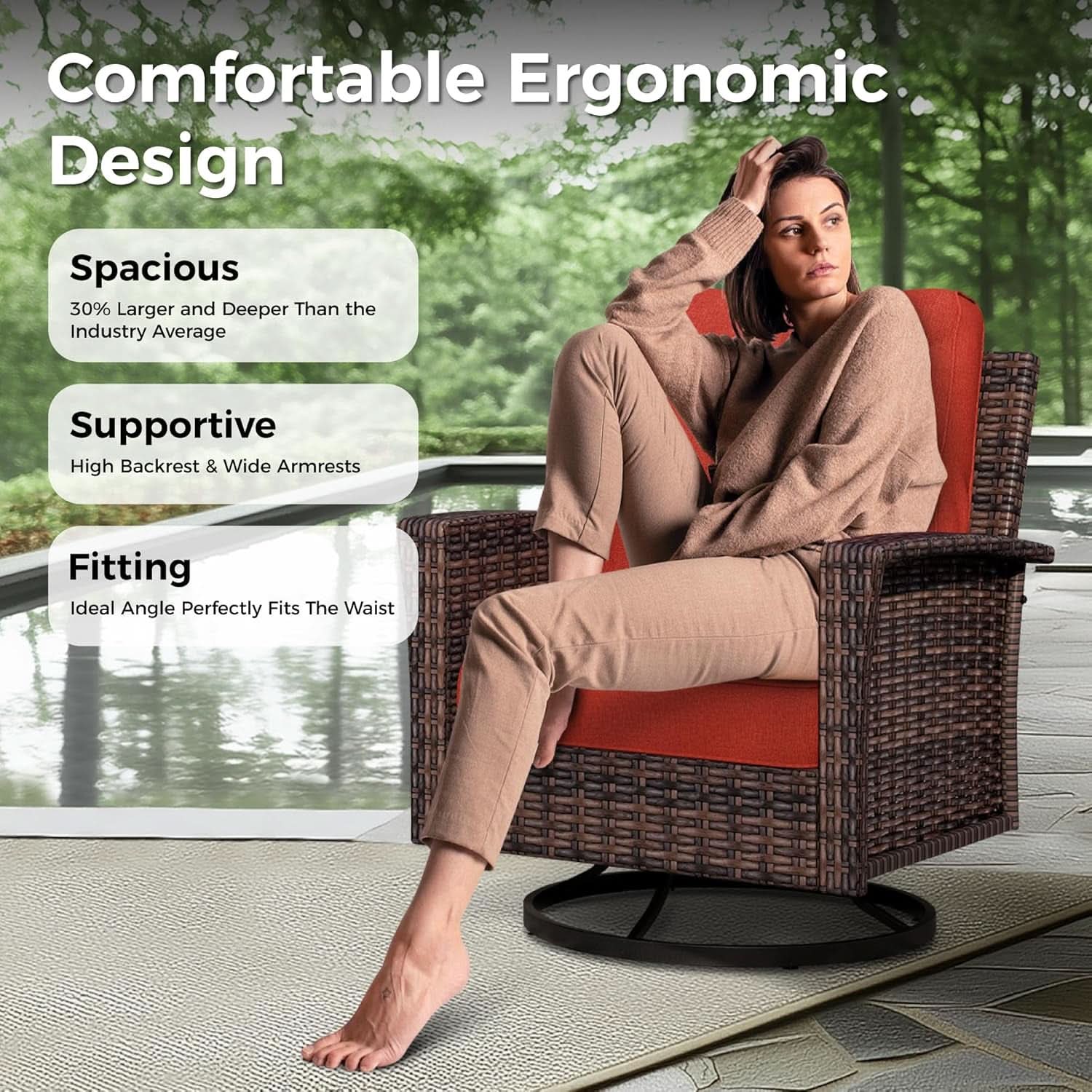 Oversized Wicker Patio Furniture Set with Swivel Chairs