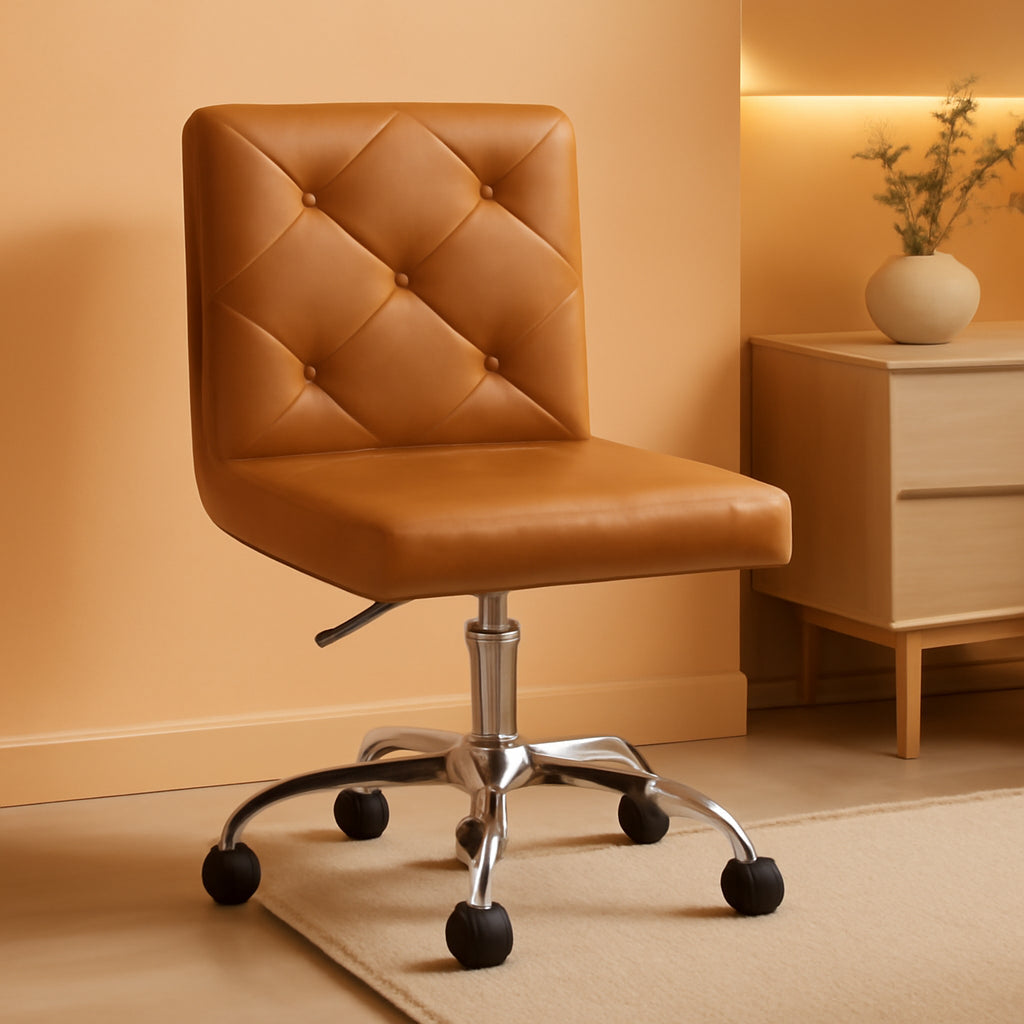 PU Leather Armless Desk Chair With Adjustable Height