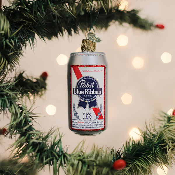 Pabst Blue Ribbon Beer Can Glass Ornament