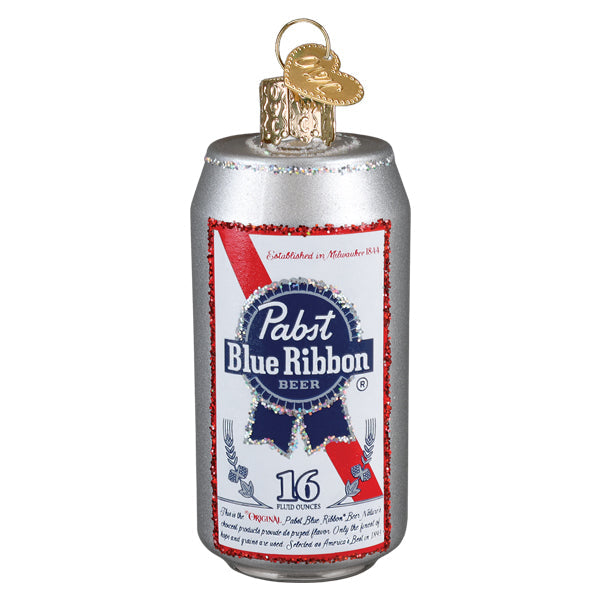 Pabst Blue Ribbon Beer Can Glass Ornament