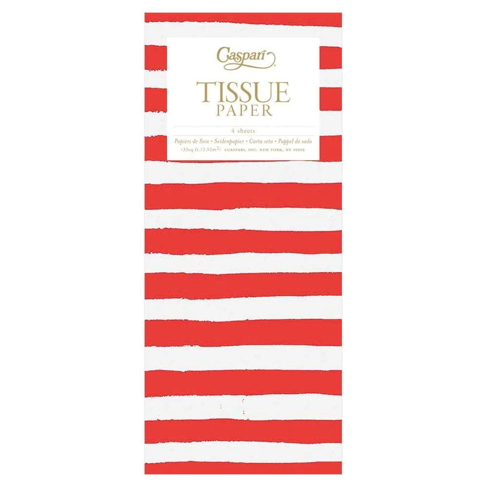 Painted Stripe Tissue Paper in Red & White - 4 Sheets