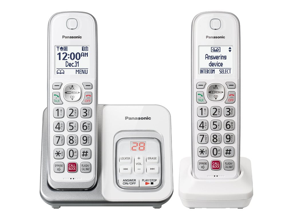 Panasonic KX-TGD832 - Cordless phone - answering system with caller ID - 3-way call capability - white + additional handset KX-TGD832W