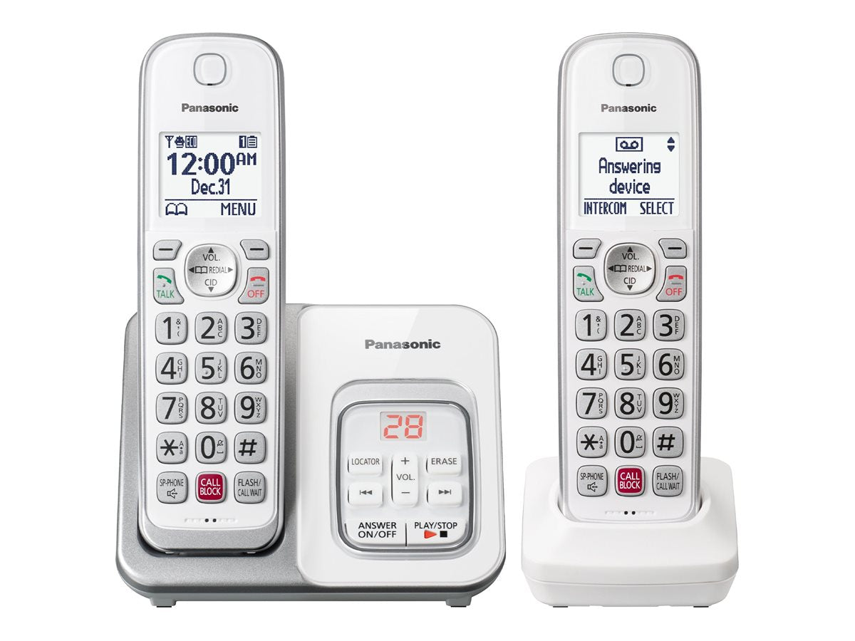 Panasonic KX-TGD832 - Cordless phone - answering system with caller ID - 3-way call capability - white + additional handset KX-TGD832W