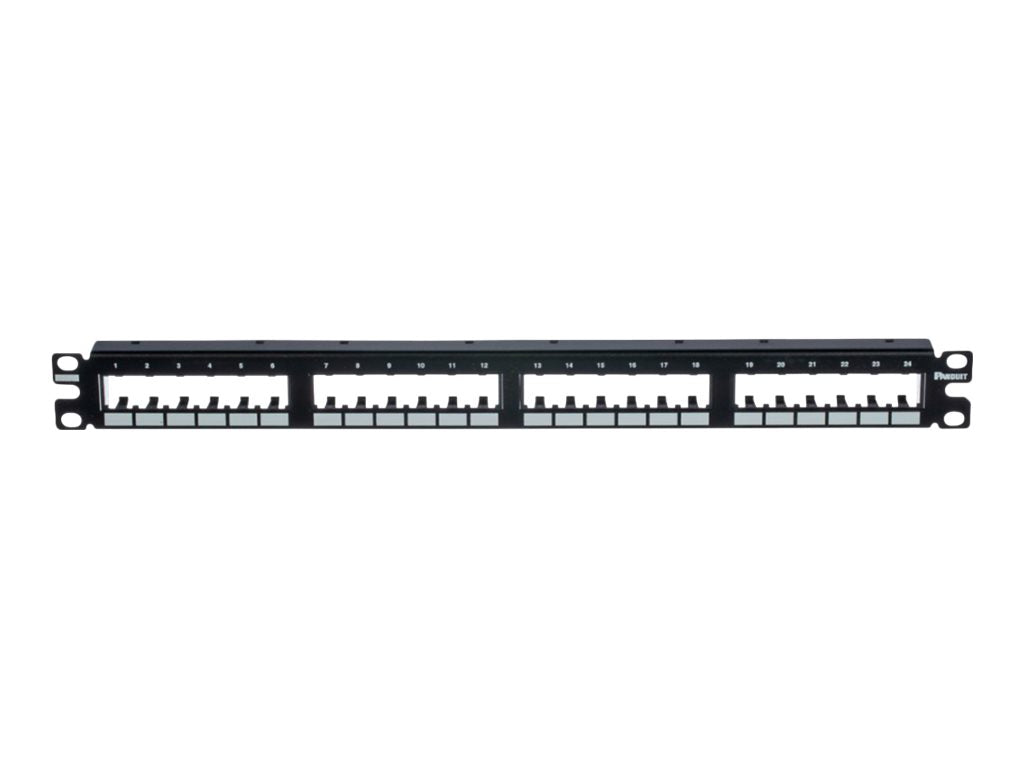 Panduit Pan-Net Mini-Com - Patch panel - flush mountable - black - 1U - 19/23" - 24 ports" CPP24FM6BL