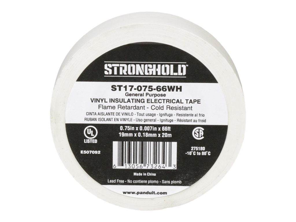Panduit StrongHold ST17 Series - Electrical insulation tape - 0.75 in x 66 ft - polyvinyl chloride (PVC) - white ST17-075-66WH