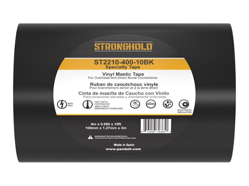 Panduit StrongHold ST2210 Series - Electrical insulation tape - 3.94 in x 10 ft - polyvinyl chloride (PVC) - black ST2210-400-10BK