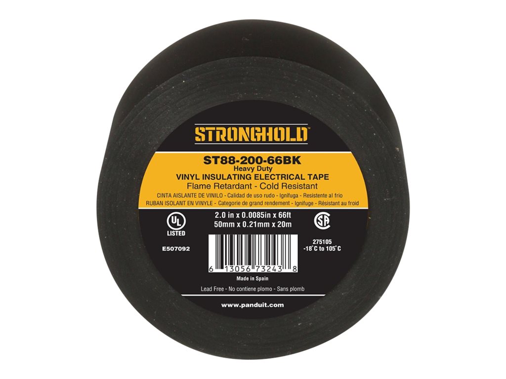 Panduit StrongHold ST88 Series - Electrical insulation tape - 1.97 in x 66 ft - polyvinyl chloride (PVC) - black ST88-200-66BK