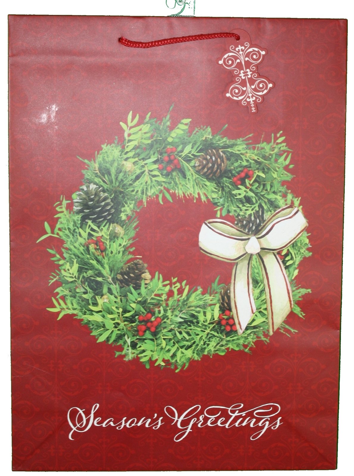 Paper Images Jumbo Gift Bag With Gift Tag - Season's Greeting Wreath