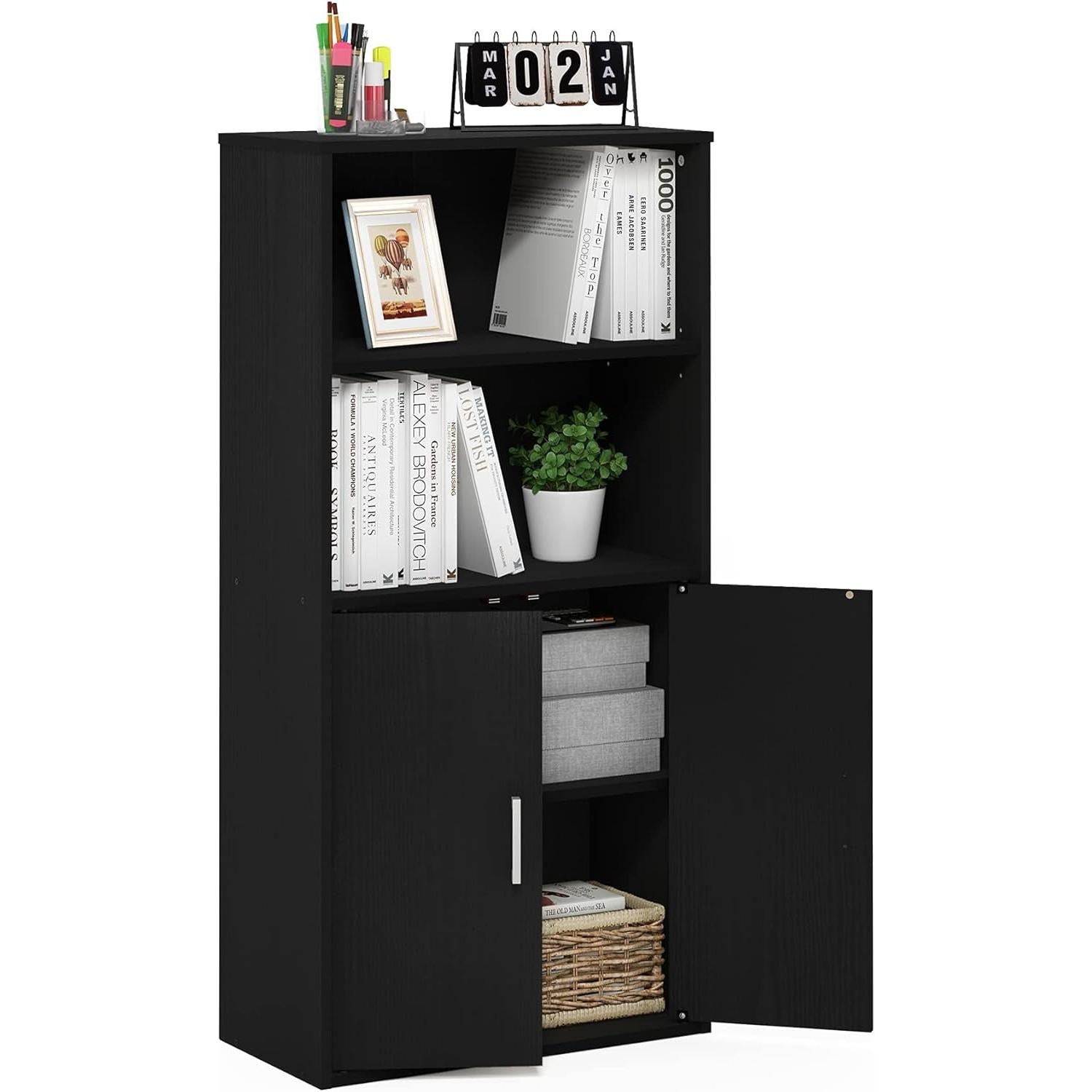 Pasir 4 Tier Storage Bookcase Black Oak Adjustable Shelves