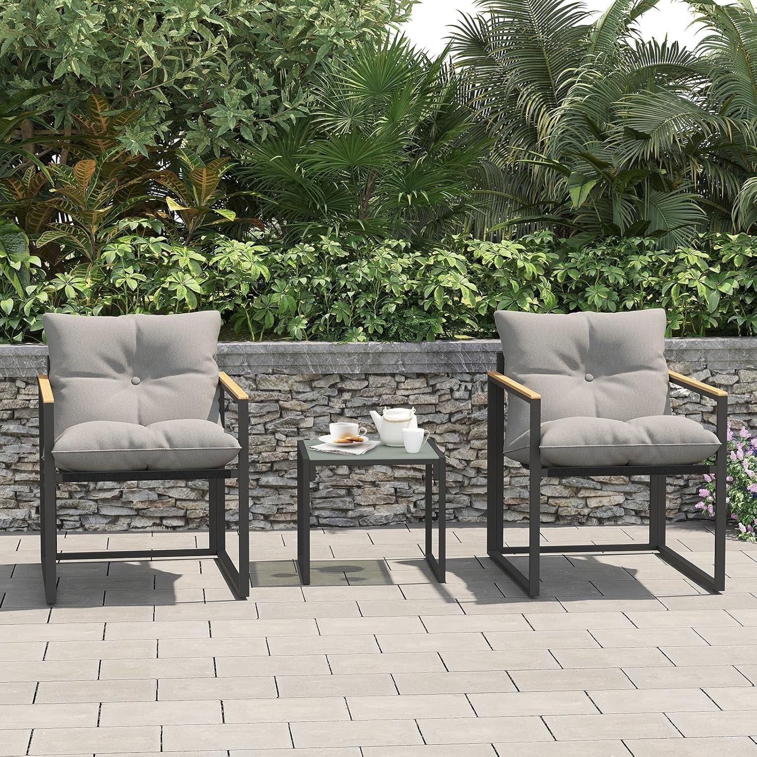 Patio 3 Piece Bistro Set With Cushions And Backrest
