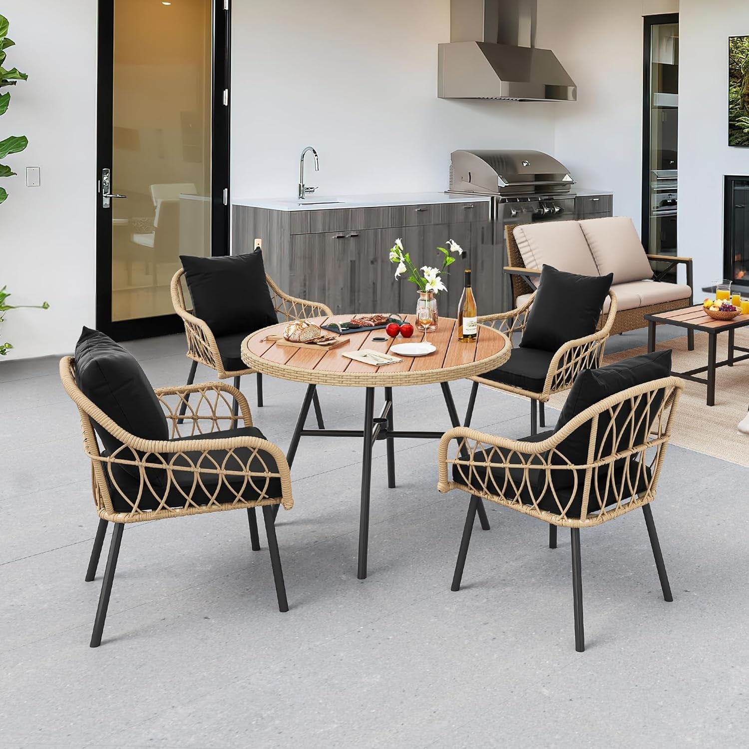Patio Chairs Set Of 4 Outdoor All Weather Rattan With Cushions Light Brown
