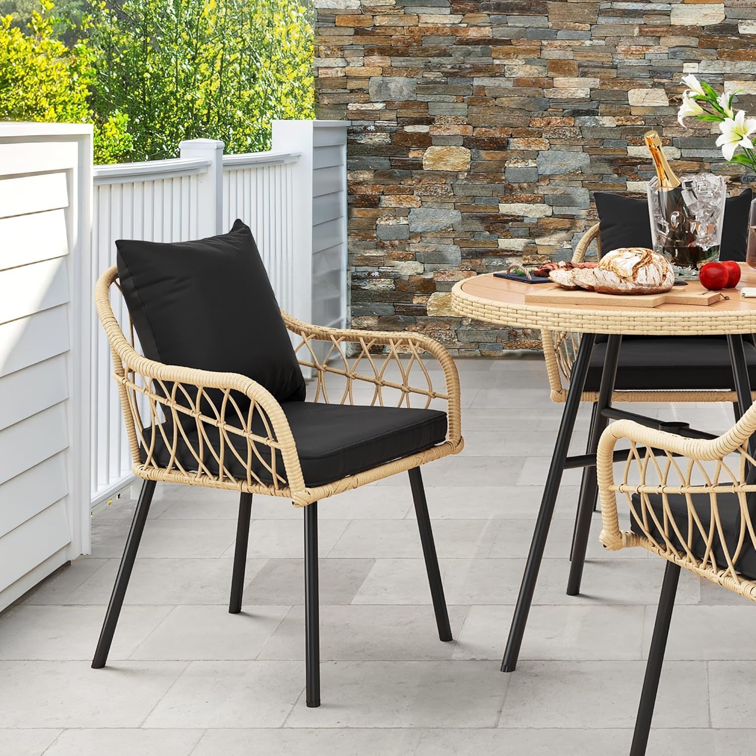Patio Chairs Set Of 4 Outdoor All Weather Rattan With Cushions Light Brown