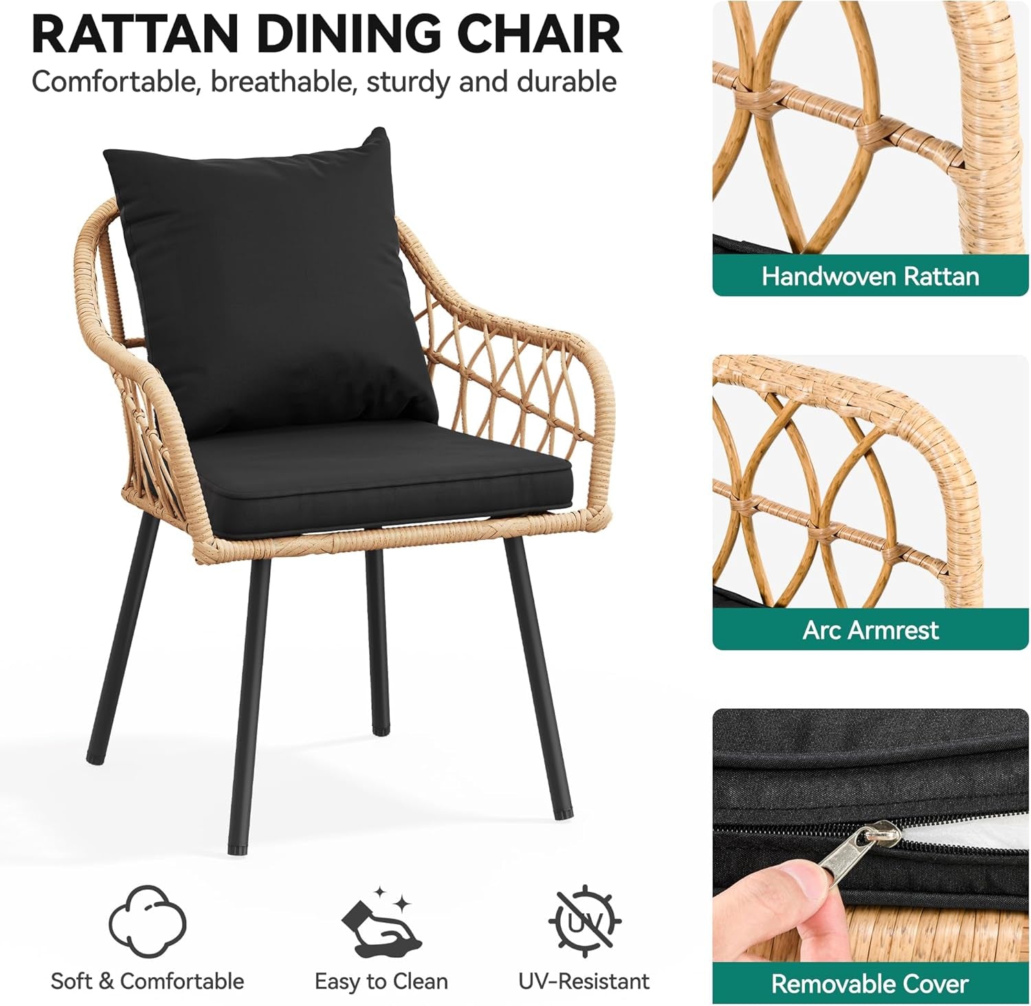 Patio Chairs Set Of 4 Outdoor All Weather Rattan With Cushions Light Brown
