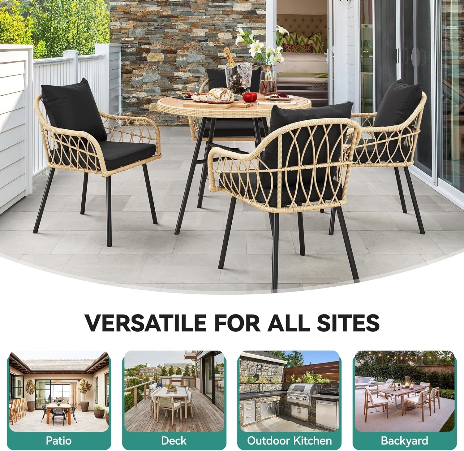 Patio Chairs Set Of 4 Outdoor All Weather Rattan With Cushions Light Brown