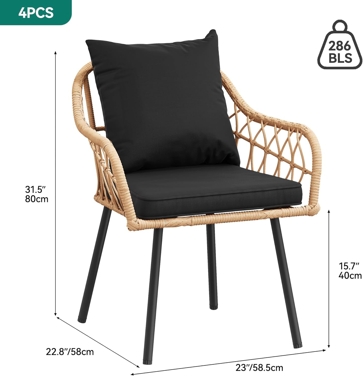 Patio Chairs Set Of 4 Outdoor All Weather Rattan With Cushions Light Brown