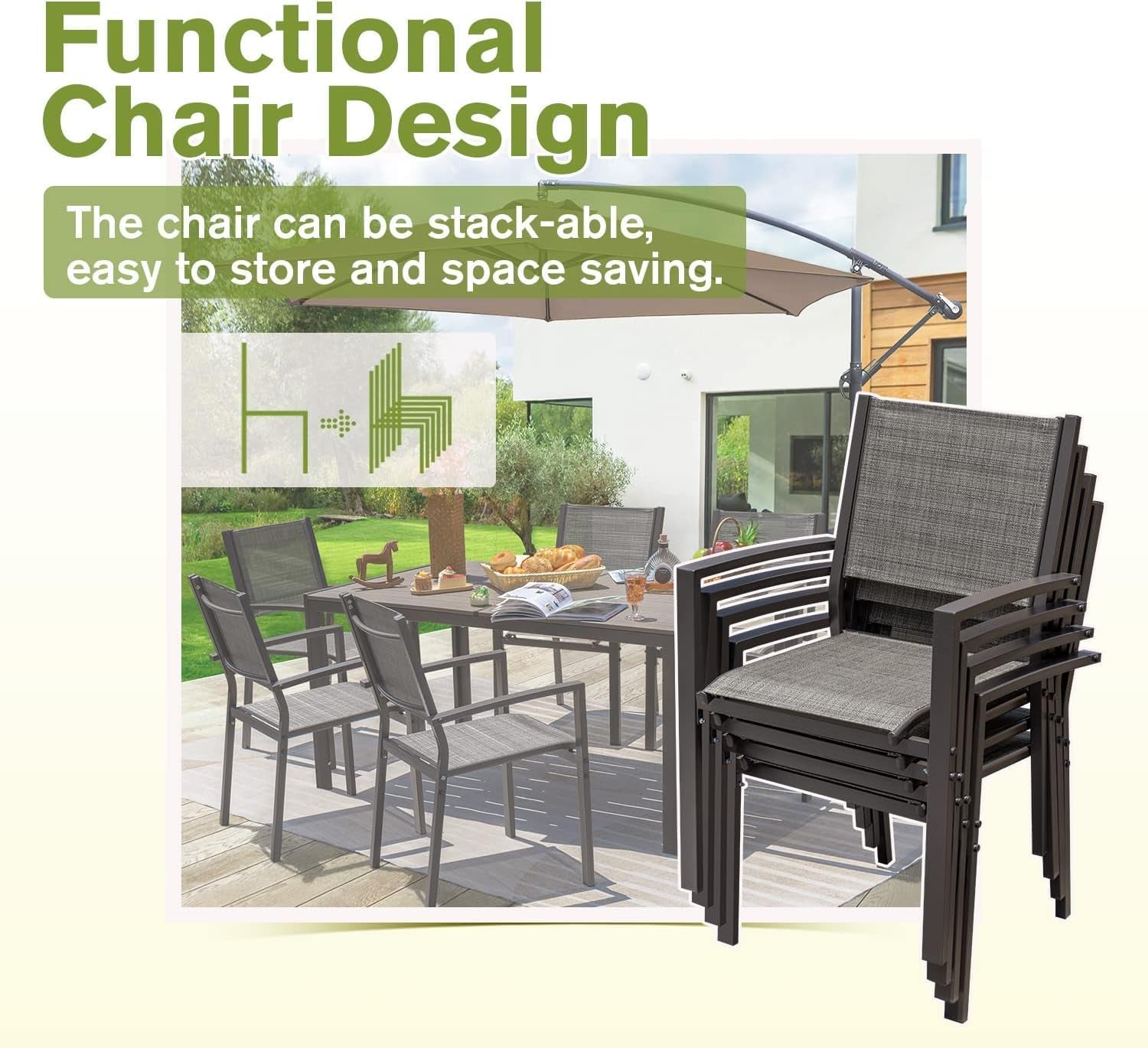 Patio Dining Set 7 Pieces Outdoor Table And 6 Textilene Chairs Light Grey