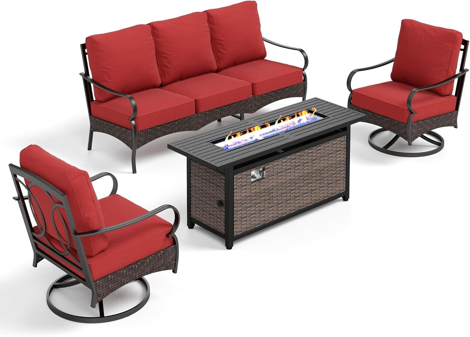 Patio Furniture Set with Fire Pit Table and Cushions