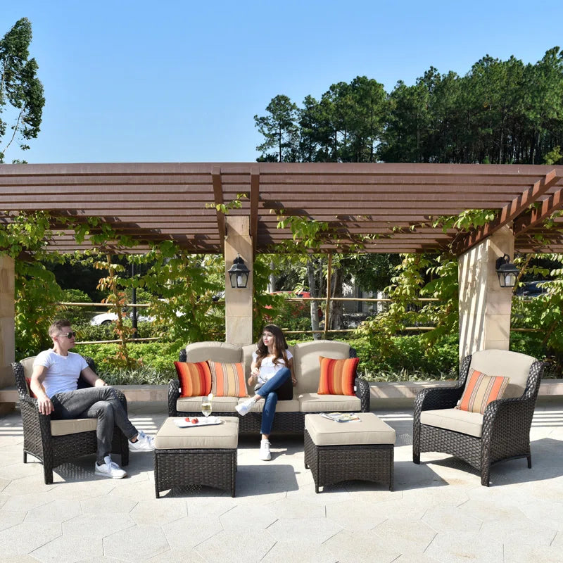 Patio Outdoor Rattan 5 Piece Seating Group With Cushions