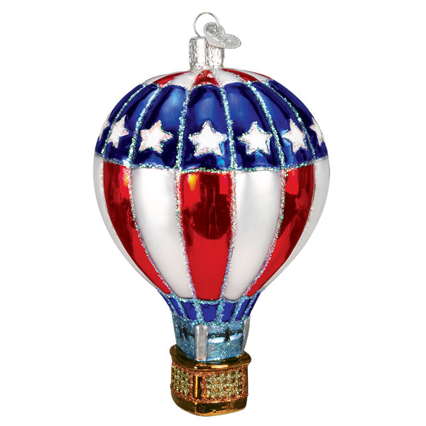 Patriotic Hot Air Balloon Glass Ornament