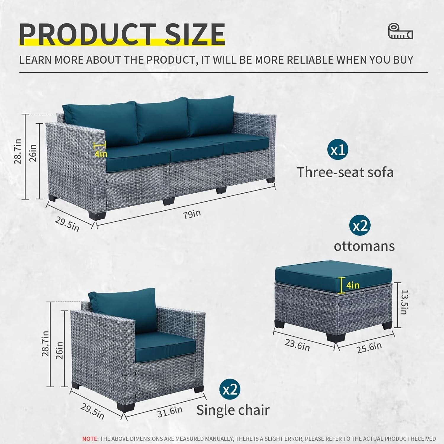 Peacock Blue 5Piece Patio Set For Outdoor Living Area