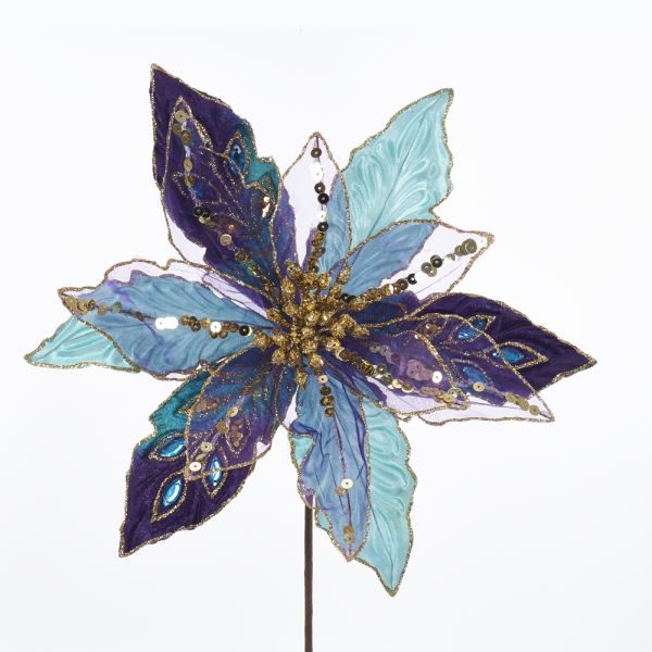 Peacock Colors Poinsettia Pick