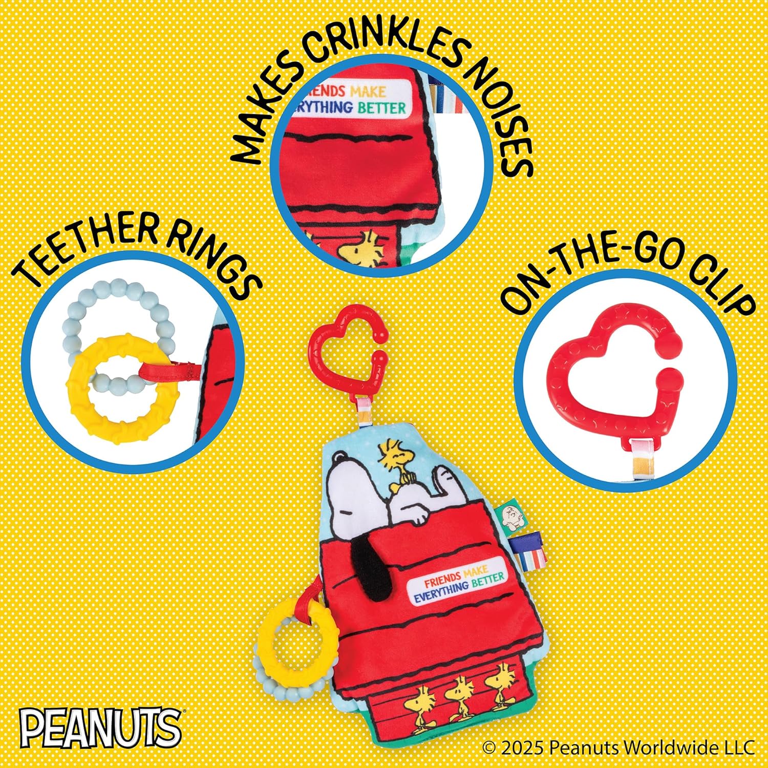 Peanuts Snoopy- On-The-Go Sensory Crinkle Teether Toys
