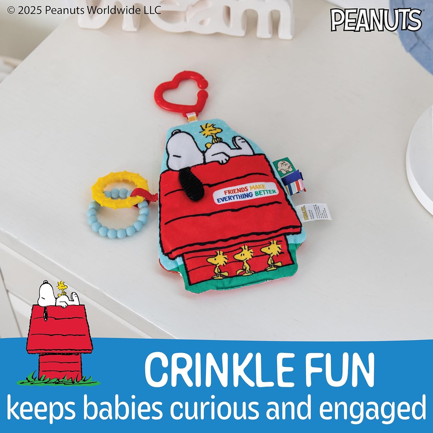 Peanuts Snoopy- On-The-Go Sensory Crinkle Teether Toys