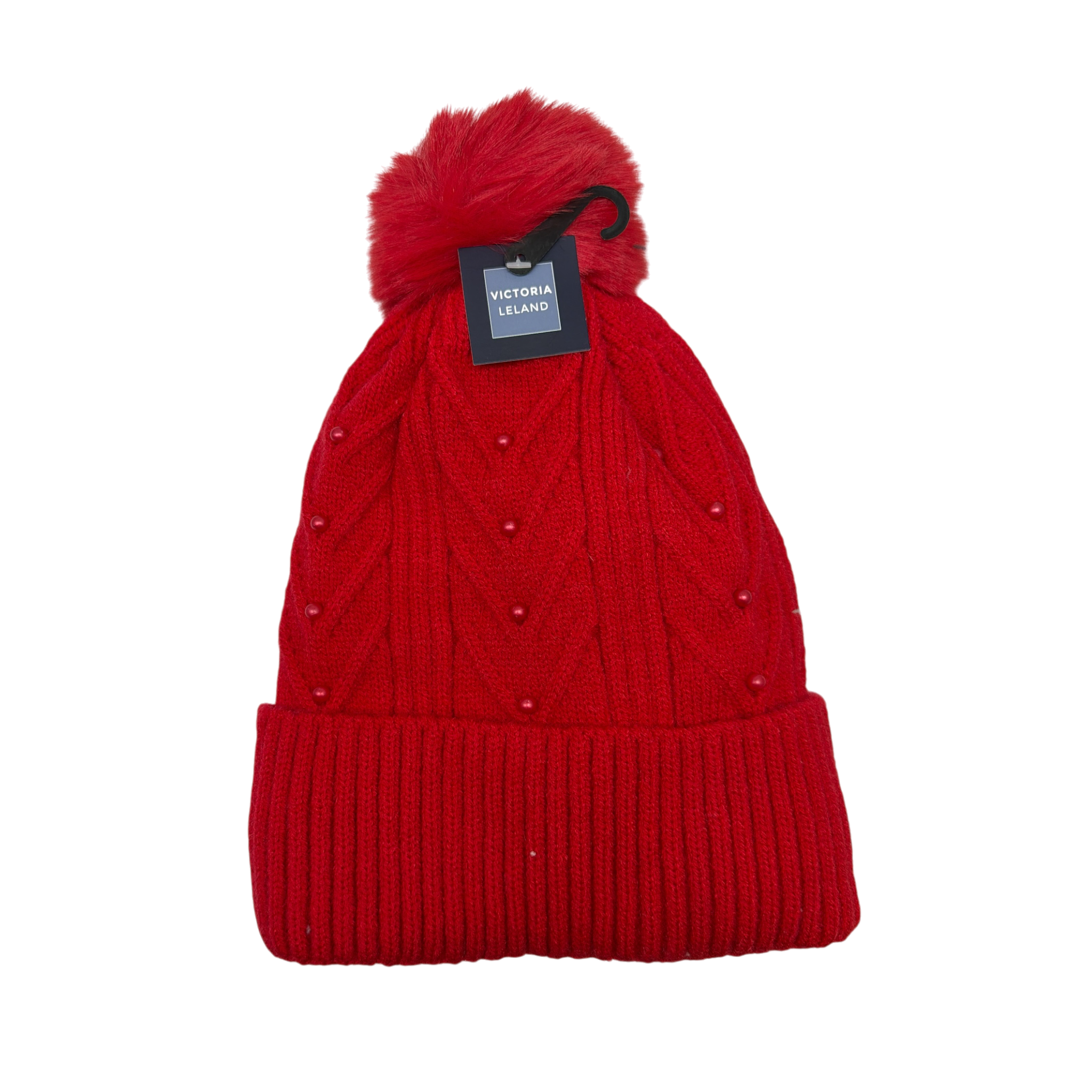 Pearl Chevron Knit Hat - Red