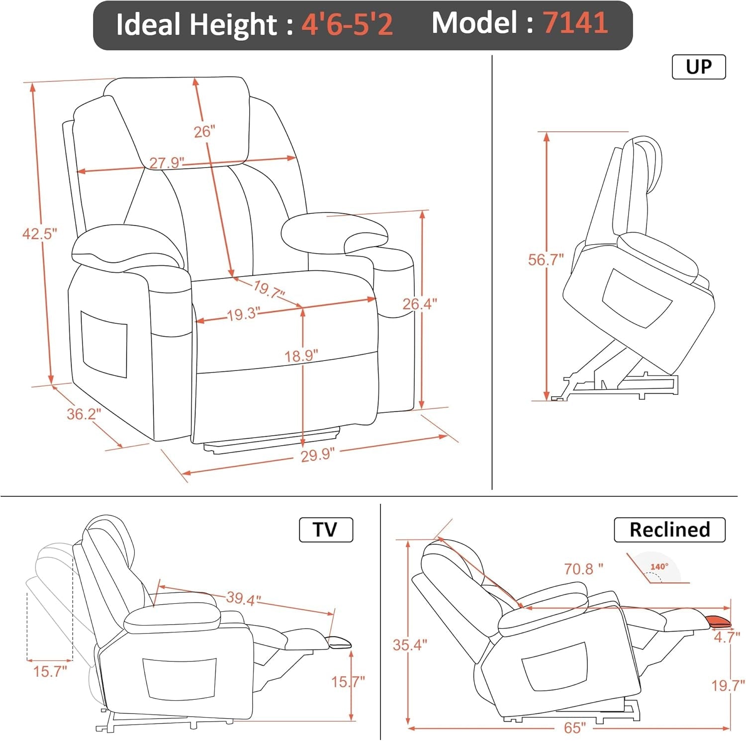 Petite Power Lift Recliner Chair With Massage USB Ports