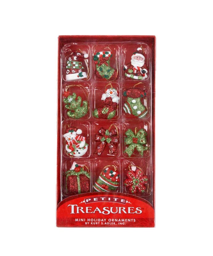 Petite Treasures Miniature Peppermint Ornaments, 12-Piece Box Set