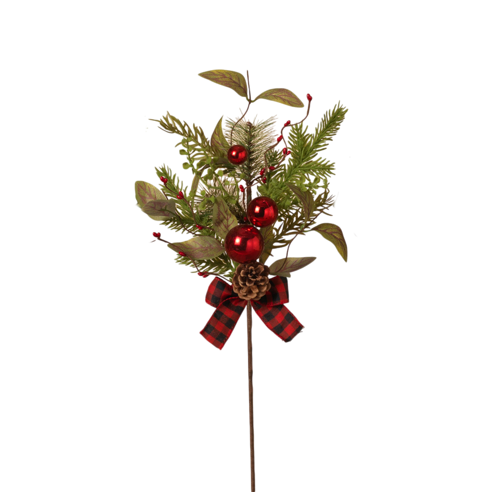 Pine & Berry Pick with Plaid Bow -