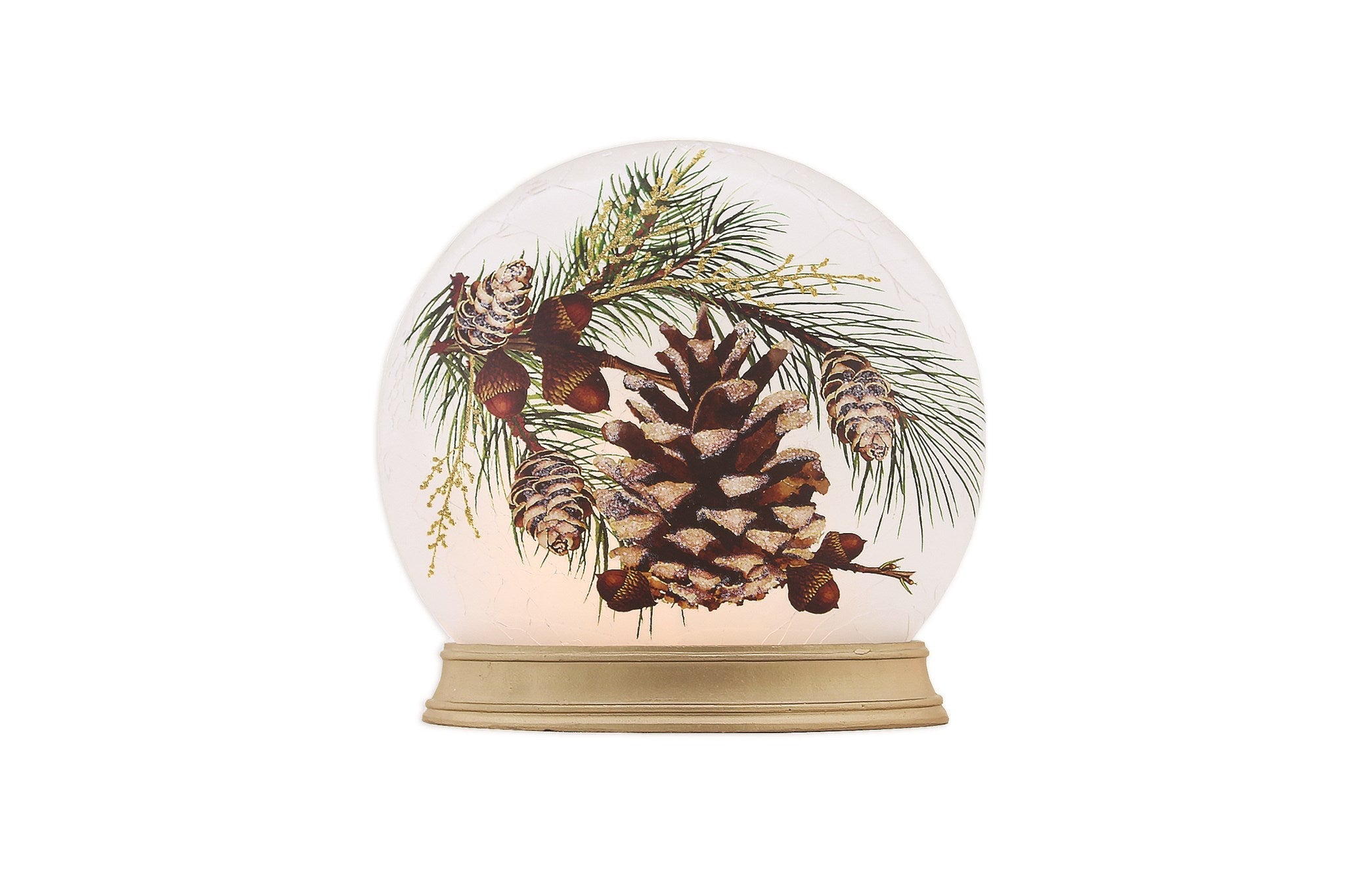 Pine and Acorn Lighted Orb with Resin Base