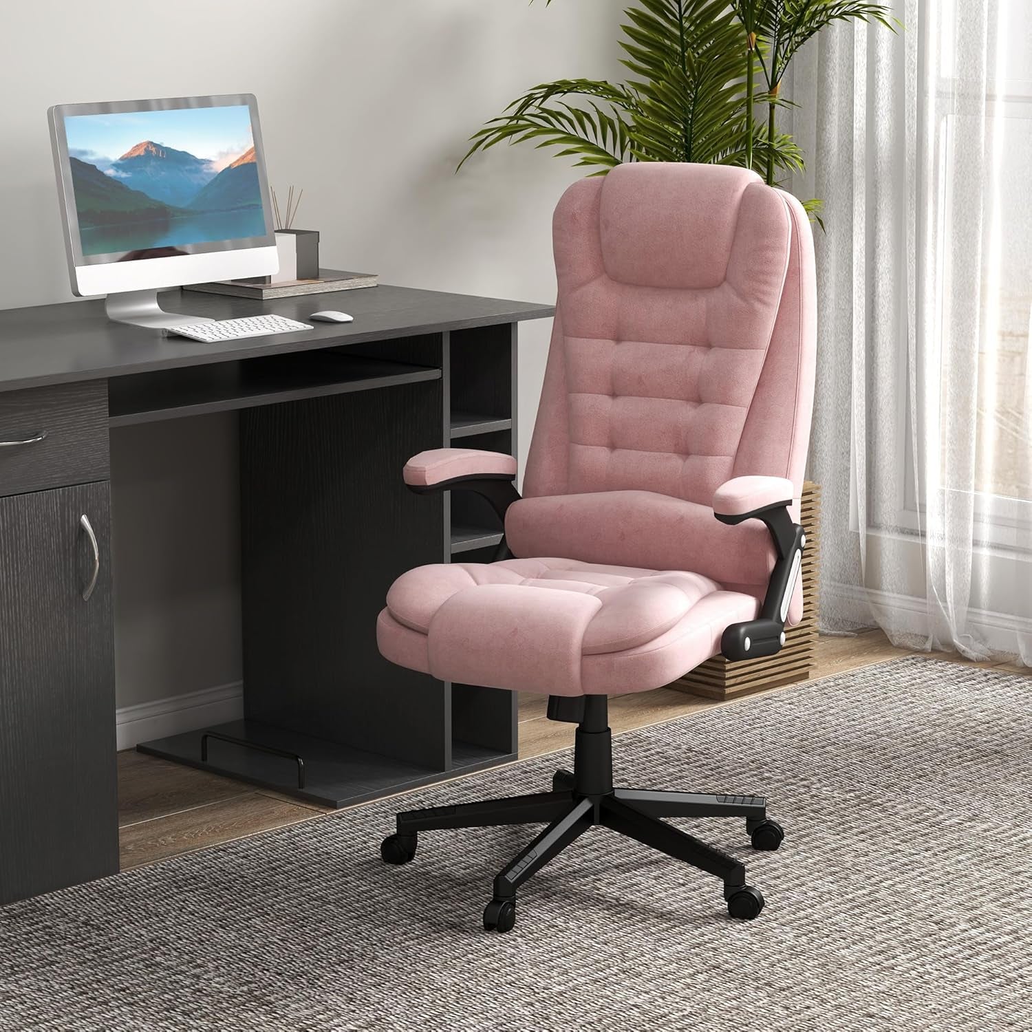 Pink 6 Point Massage Office Chair With Heat Remote