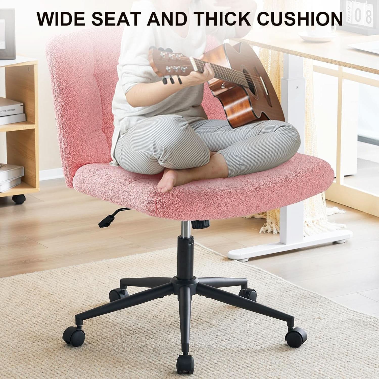 Pink Swivel Office Chair With Wheels Height Adjustable