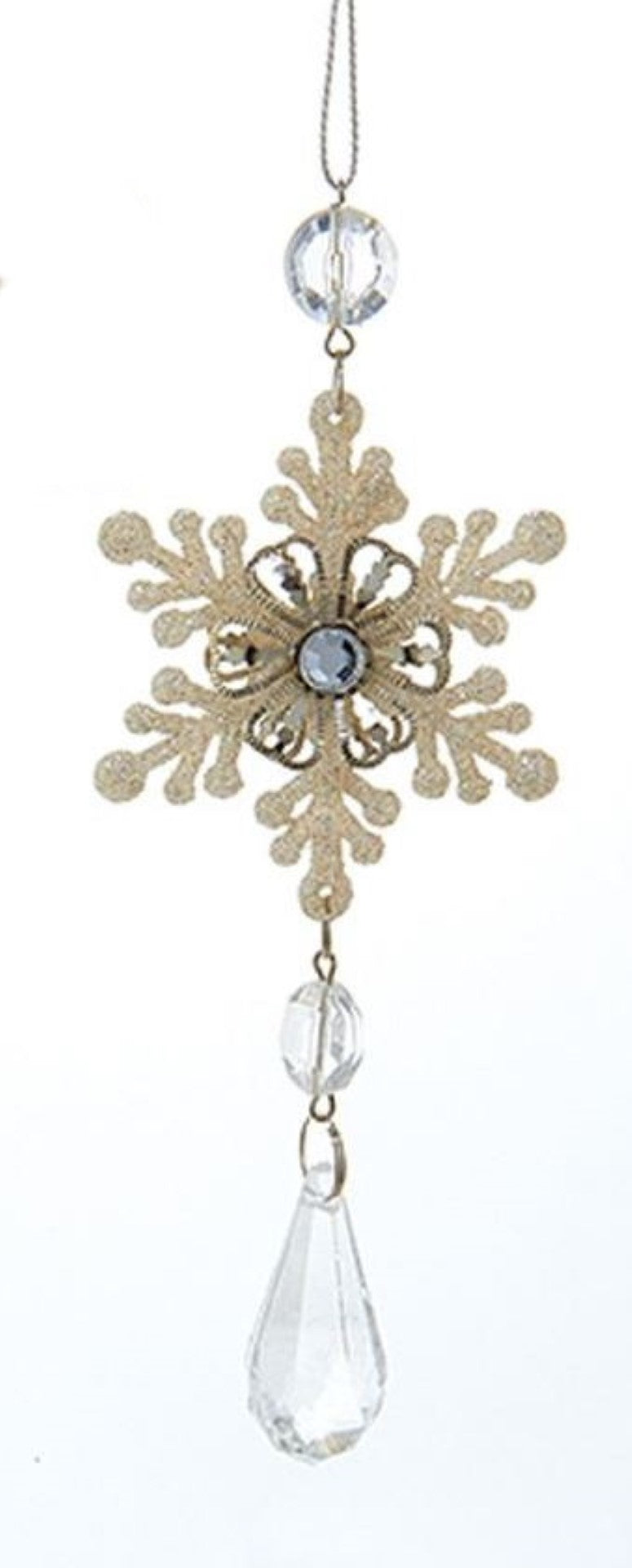 Platinum Snowflake Drop Acrylic Ornament - Teardrop Shape