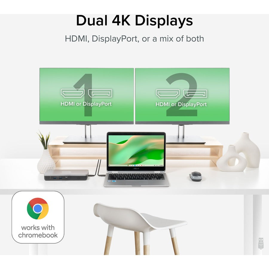 Plugable 12-in-1 Dual 4K USB C Docking Station, Works with Chromebook Certified, 60W