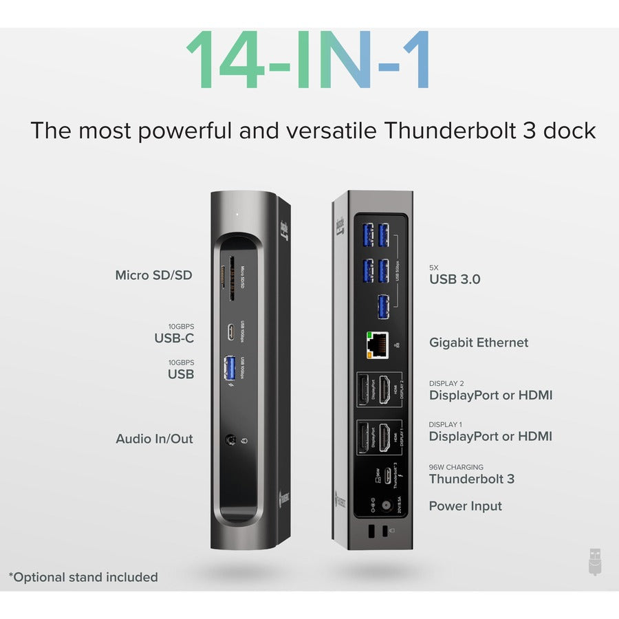 Plugable 14-in-1 USB-C and Thunderbolt Dock - 40Gbps, 96W Charging, Compatible with Mac and Windows TBT3-UDZ