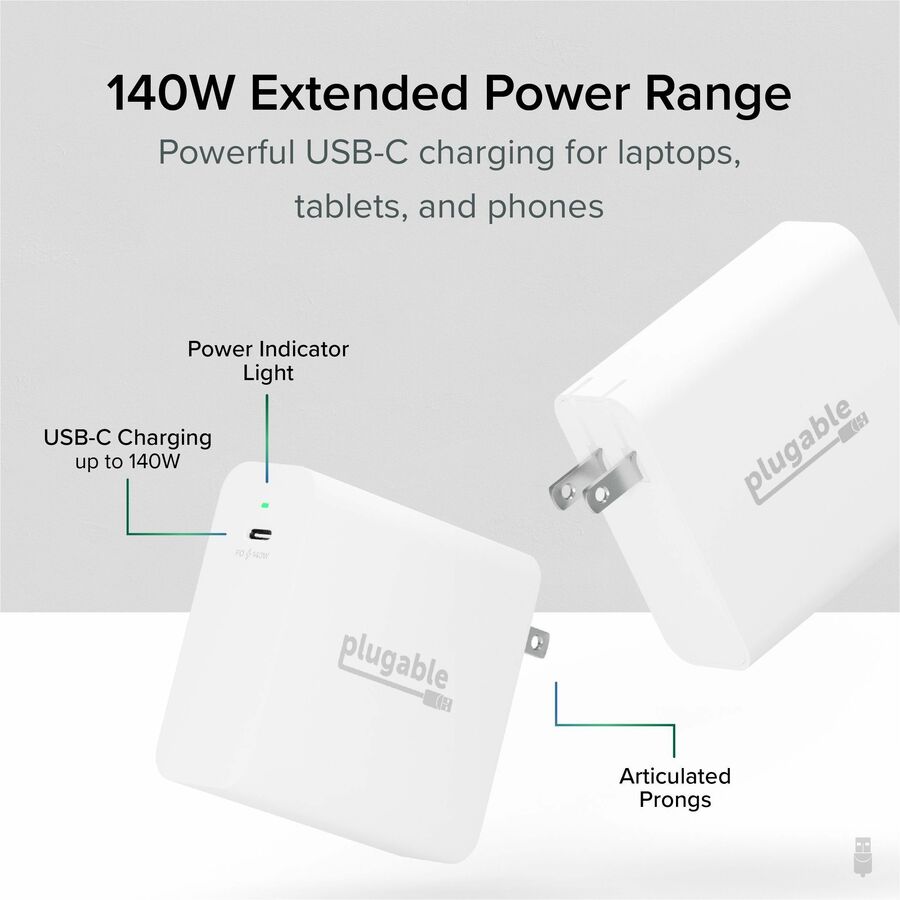 Plugable 140W USB C Charger, GaN Wall Charger for Laptop, PD 3.1 Power Adapter -