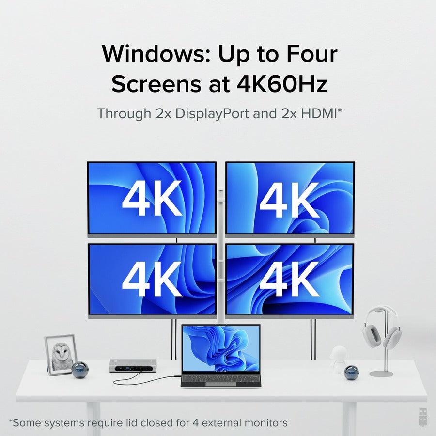 Plugable 16-in-1 Thunderbolt 4 Dock with 100W Charging, 4K Quad Monitor Setup for Thunderbolt 4 Windows Laptops TBT4-UDZ