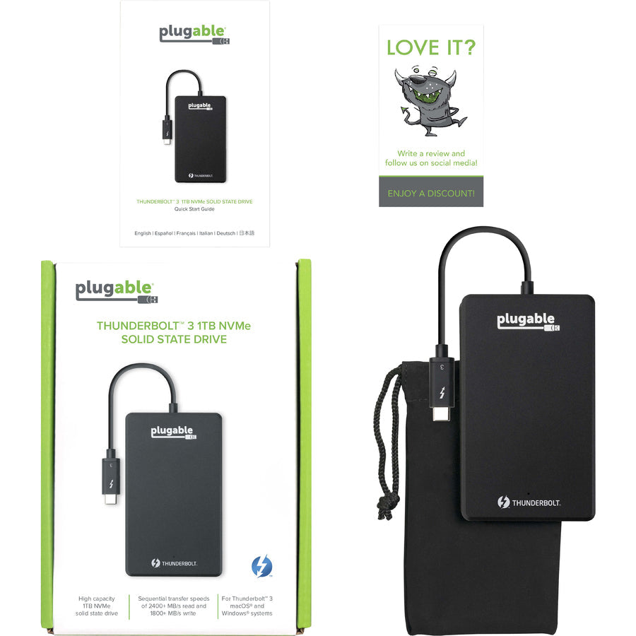 Plugable 1TB Thunderbolt 3 External SSD NVMe Drive TBT3-NVME1TB