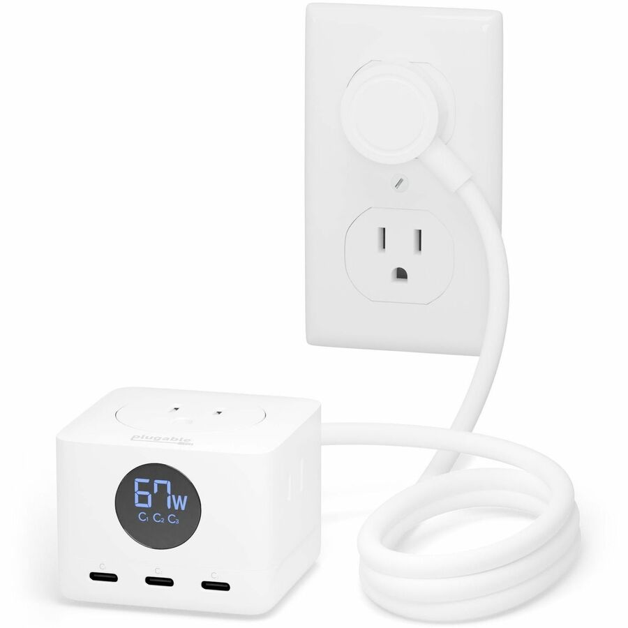 Plugable 67W USB C Power Strip, USBC Charging Station Extension Cord with Multiple Outlets PS3-METERC3