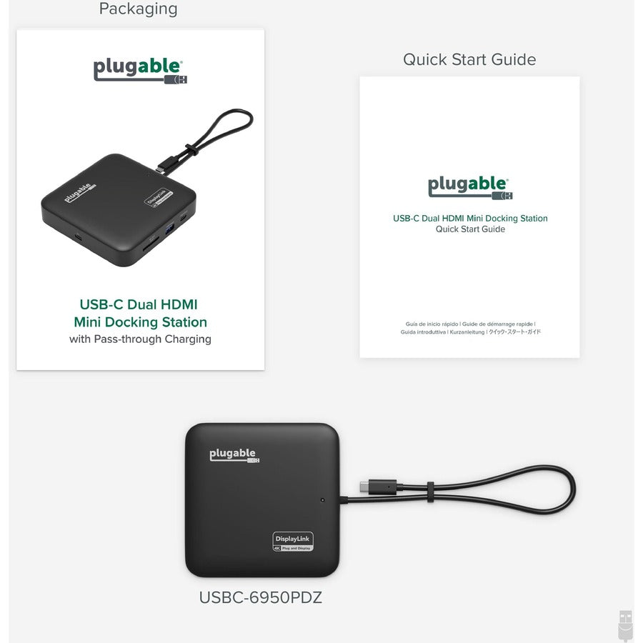 Plugable 7-in-1 USB C Docking Station Dual Monitor - Dual HDMI Dock is Compatible with Mac and Windows USBC-6950PDZ