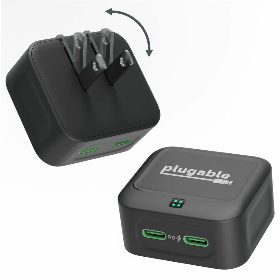 Plugable Dual USB C Wall Charger, 40W Foldable 2-Port Flat USB C Fast Charger Block PS-40C2B