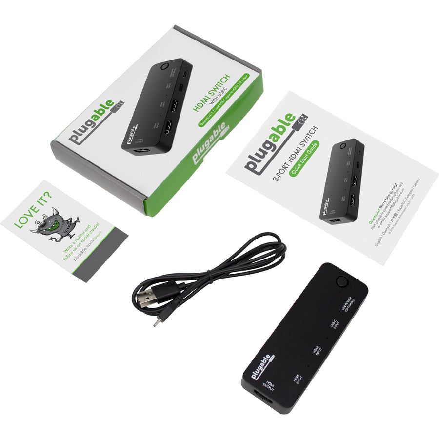 Plugable HDMI 2.0 and USB-C 3 Port Switch with 2 HDMI and 1 USB-C Inputs and Single HDMI 2.0 Output (Supports 2x HDMI 2.0 4K@60Hz Sources and 1x USB C or Thunderbolt 3 Source) HDMI-SC3