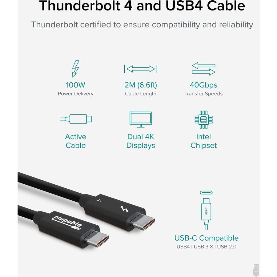 Plugable Thunderbolt 4 Cable [Thunderbolt Certified] TBT4-40G2M