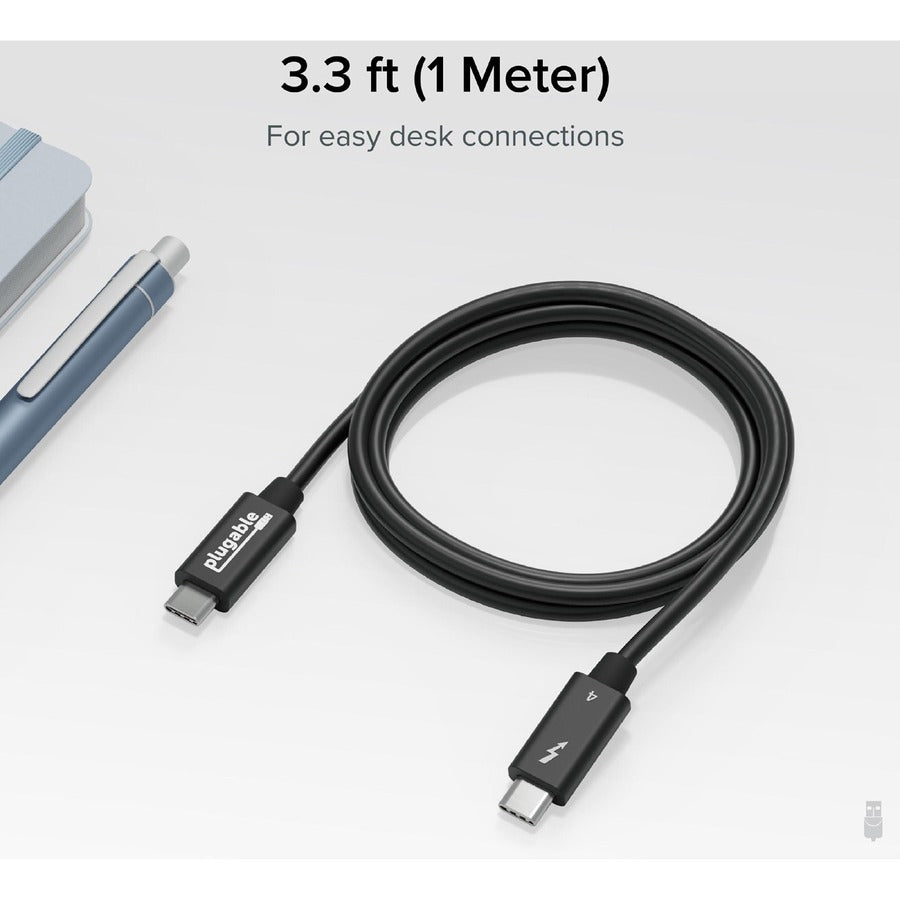 Plugable Thunderbolt 4 Cable with 240W Charging, Thunderbolt Certified, 3.3 Feet (1M),1x 8K Display, 40 Gbps TBT4-240W-1M