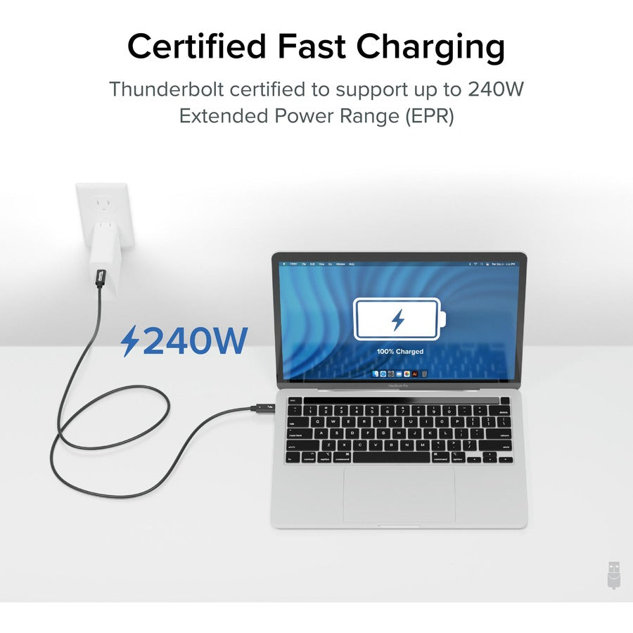 Plugable Thunderbolt 4 Cable with 240W Charging, Thunderbolt Certified, 3.3 Feet (1M),1x 8K Display, 40 Gbps TBT4-240W-1M