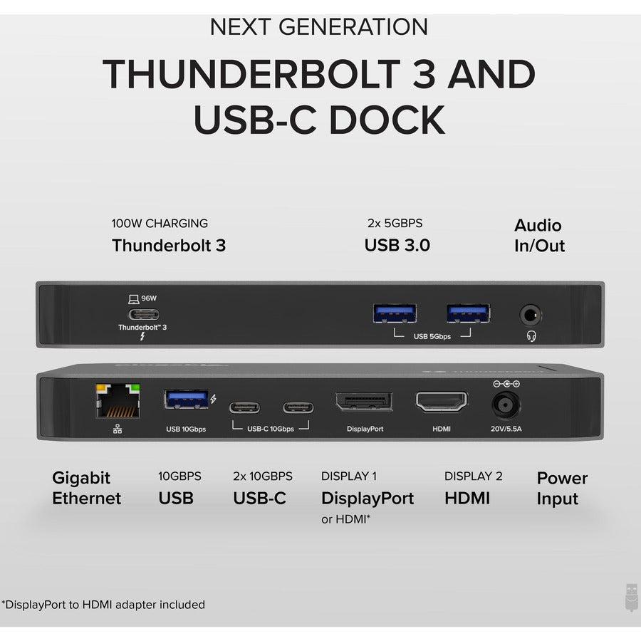 Plugable Thunderbolt Dock - 40Gbps and USB C Docking Station with 96W Charging TBT3-UDC3