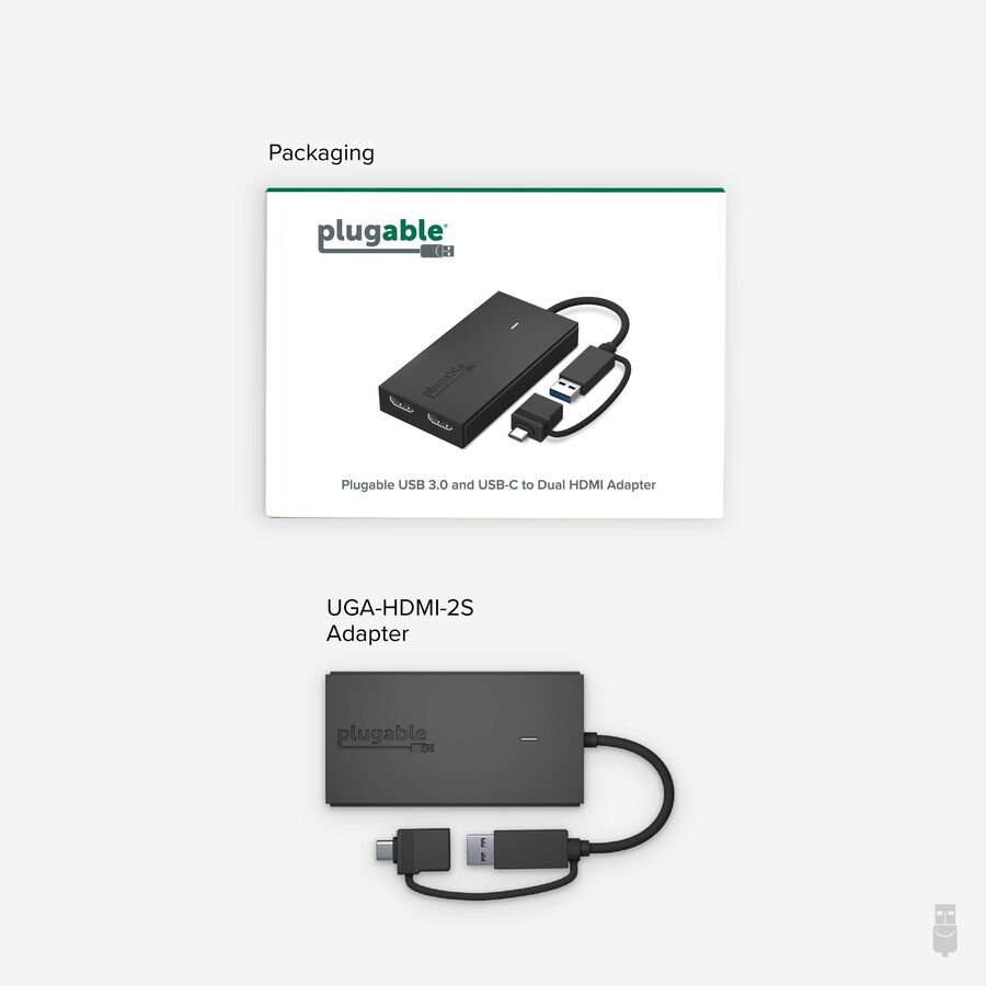 Plugable USB 3.0 or USB C to HDMI Adapter for Dual Monitors, Universal Video Graphics Adapter for Mac and Windows, Thunderbolt 3 / 4, USB 3.0 or USB-C UGA-HDMI-2S