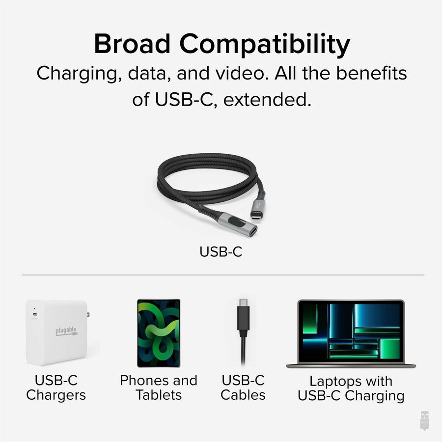 Plugable USB C Extension Cable 3.3 Ft, Digital Power Meter Tester for Monitoring USB-C